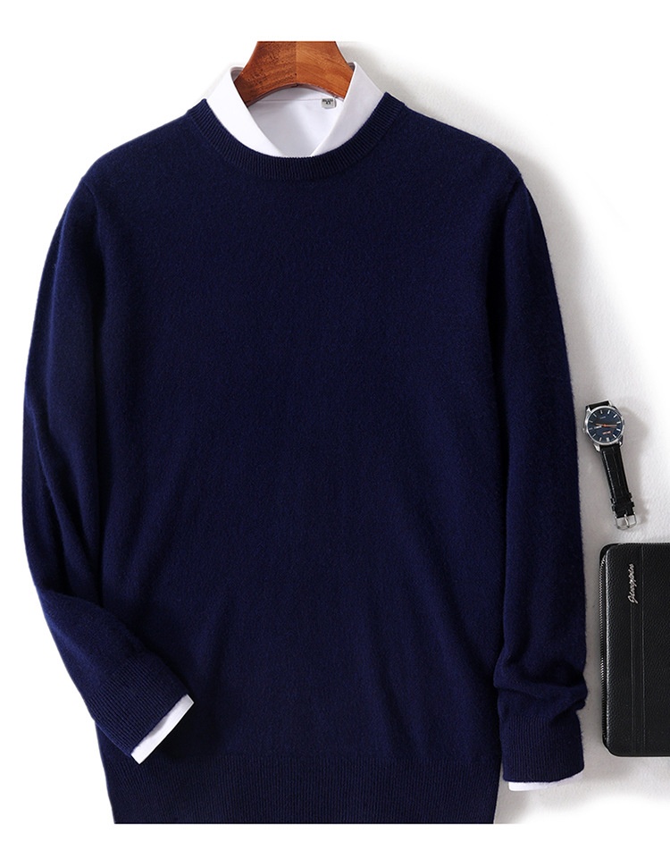 Maglione da uomo in pura lana 100% lavorato a maglia con scollo rotondo, autunno e inverno, senza cuciture, con base in cashmere_voghion.com