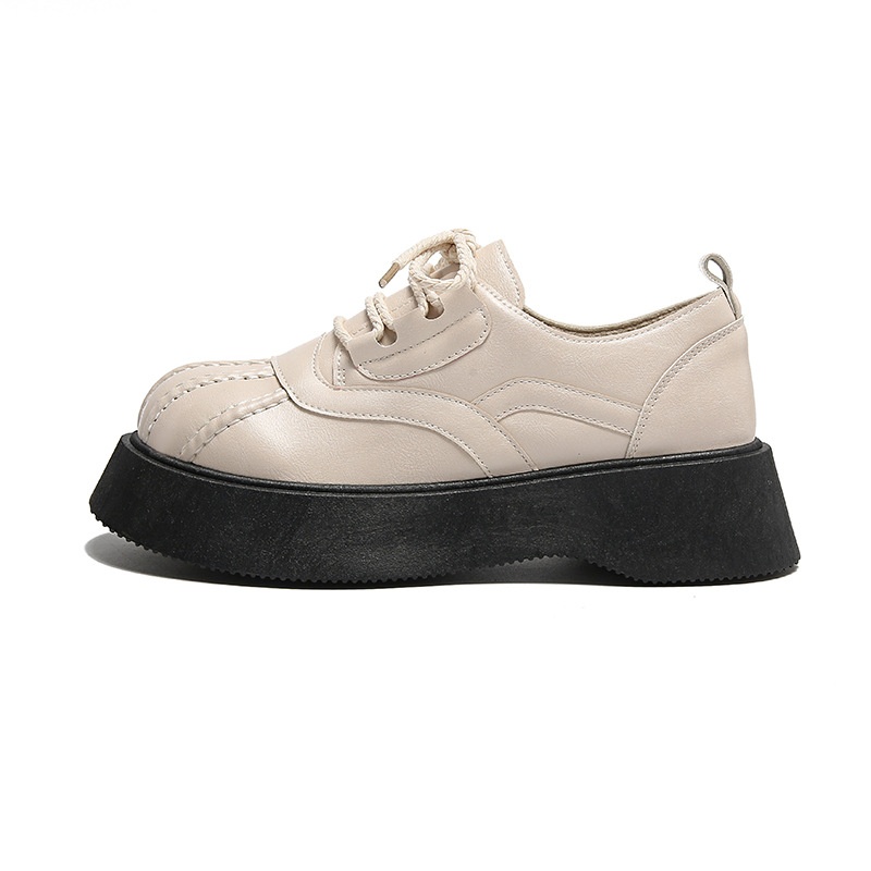 Shell Toe Dames Leren Franse Retro Dikke Zool Casual Enkel Schoenen Britse Stijl Leuke College Studenten Loafers_voghion.com