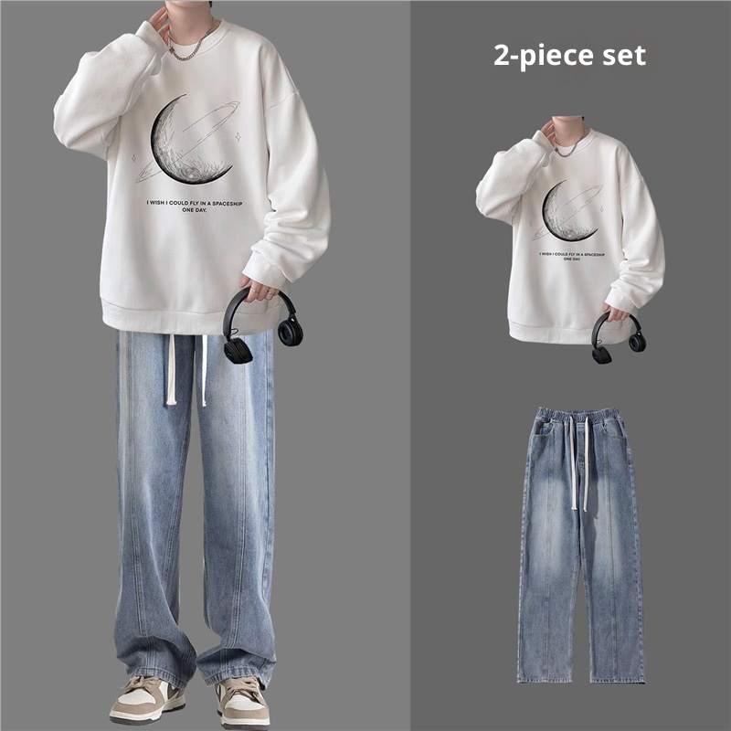 001 Set di abbigliamento per ragazzi Autunno American High Street Trend Felpa a maniche lunghe Adolescente Studente Elegante Vestito Jeans_voghion.com