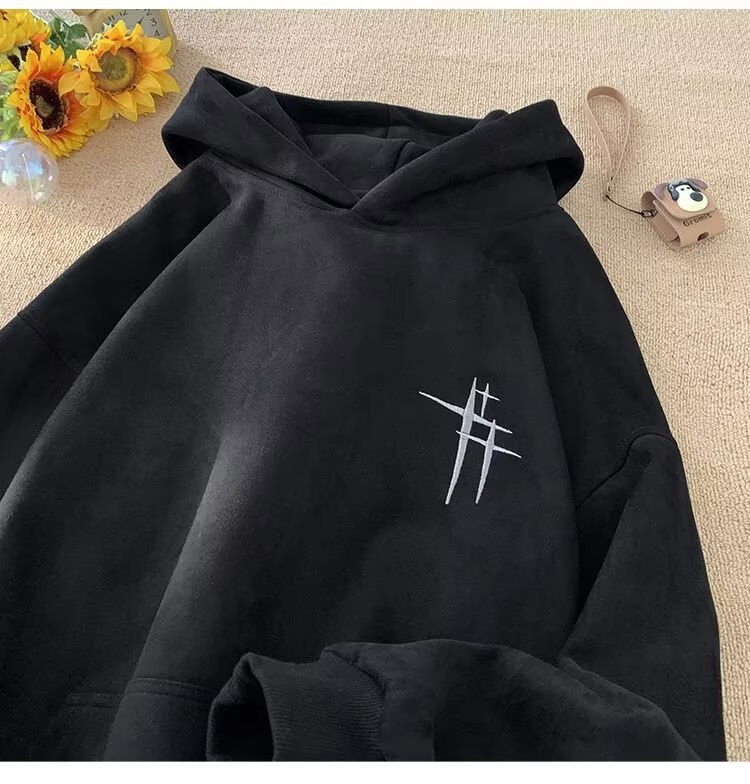 boy Heavyweight Suede Embroidered Sweatshirt For Men, Autumn American Trendy Brand Versatile Hoodie, High Street Lazy Style_voghion.com