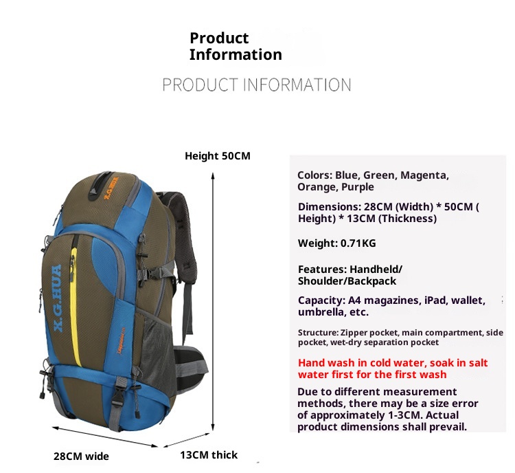 Zaino estivo ActiveGo, nuovo, da trekking, per sport all'aria aperta, a doppia spalla, per uomo, grande capacità, campeggio, viaggi, resistente all'usura_voghion.com