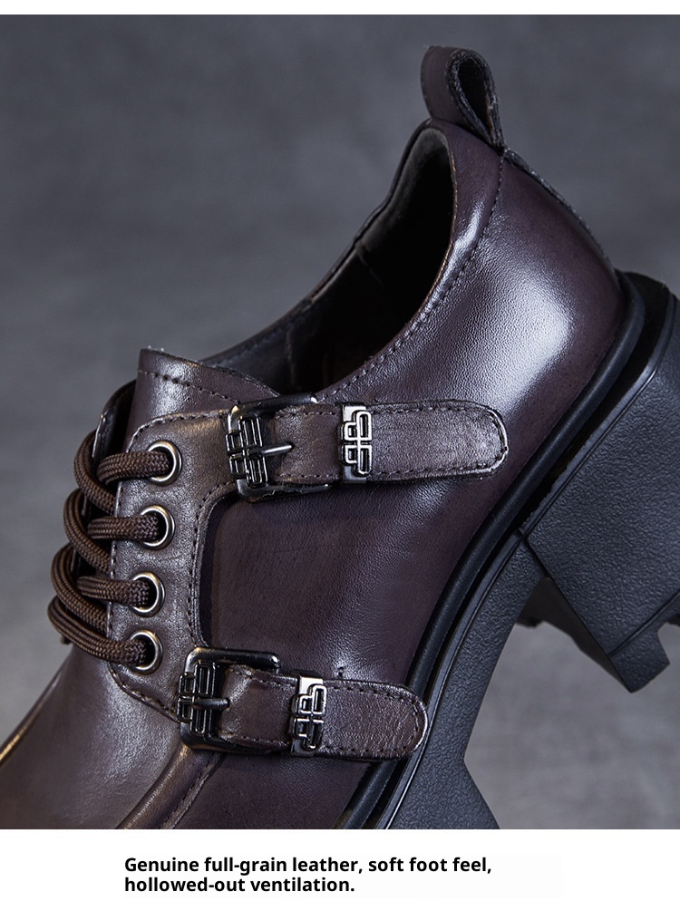 Mocassini JK con tacco alto, stile britannico, nuovi, con fibbia e lacci, suola spessa, autentici, primavera e autunno 2024_voghion.com