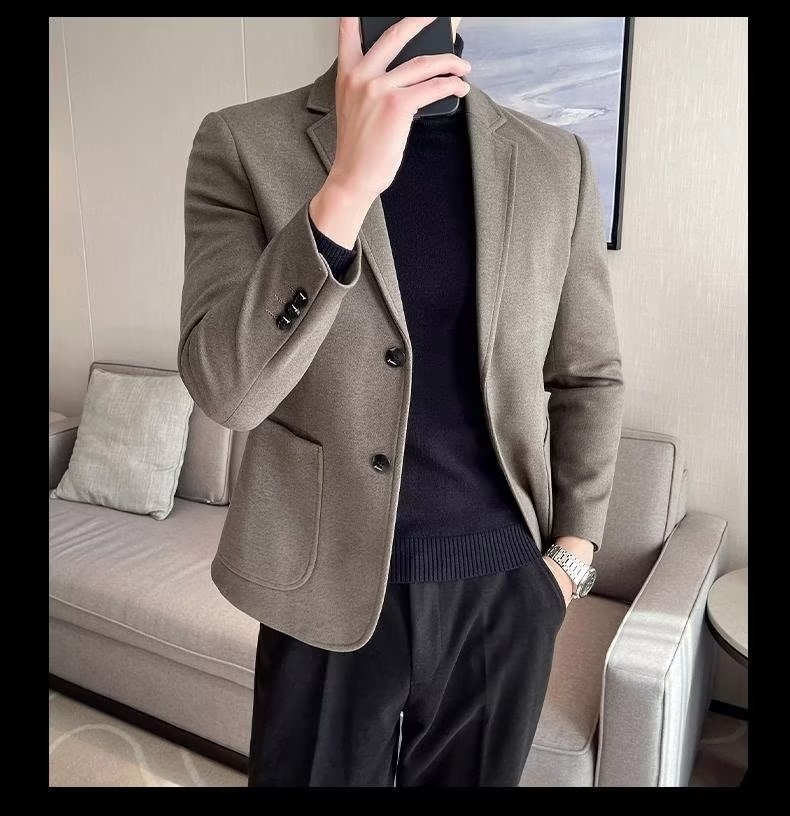 1 Yeni Küçük Yün Ceket Erkek Üstü İlkbahar ve Sonbahar Moda İş Günlük Resmi Takım Elbise Erkek_voghion.com