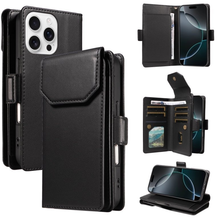 TechGlobe Cross-border-kompatible iPhone 16 Multi-SIM Leder-Wallet-Handyhülle 15 14 Pro Max Schutzhülle_voghion.com