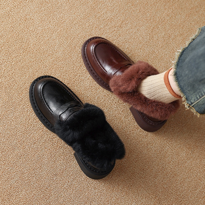 Scarpe singole con tacco medio, larghe e profonde, in stile europeo e americano, per le donne, nuove, invernali, con punta tonda e fodera in pile_voghion.com