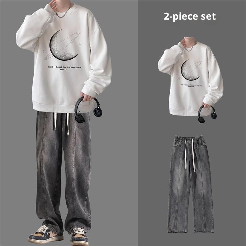 001 Set di abbigliamento per ragazzi Autunno American High Street Trend Felpa a maniche lunghe Adolescente Studente Elegante Vestito Jeans_voghion.com