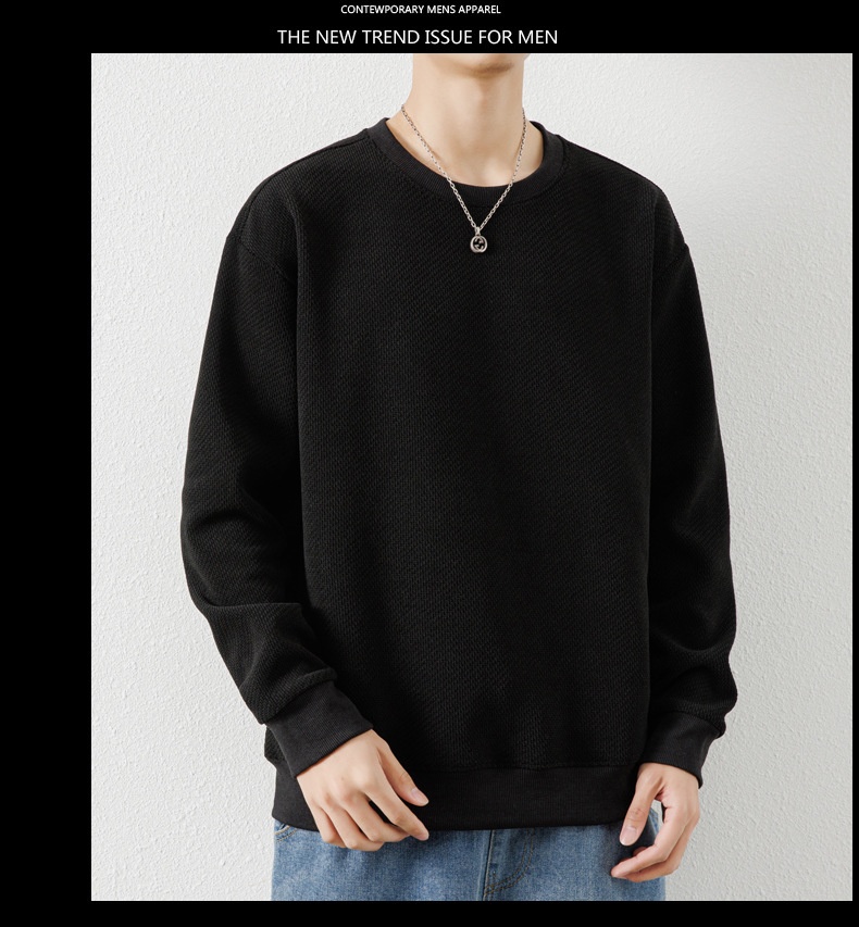 boy Autumn Winter New Thickened Crew Neck Youth Waffle Men's Loose Pullover Long Sleeve Sweatshirt Wholesale_voghion.com