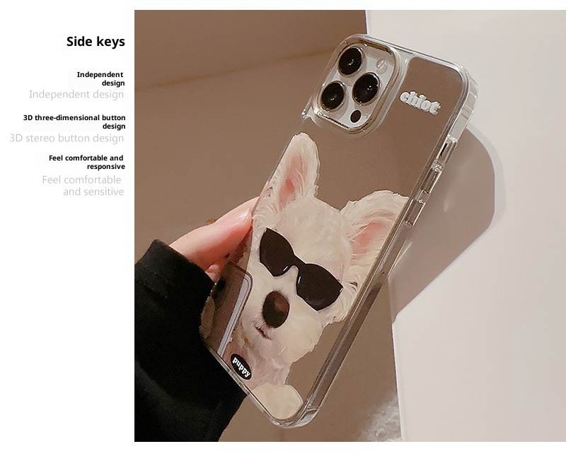 TechGlobe compatibile con 15 Pro Phone Case Max Occhiali da sole Cane iPhone 16 Copertura completa 13 Trendy Cool Personality 14 Specchio_voghion.com