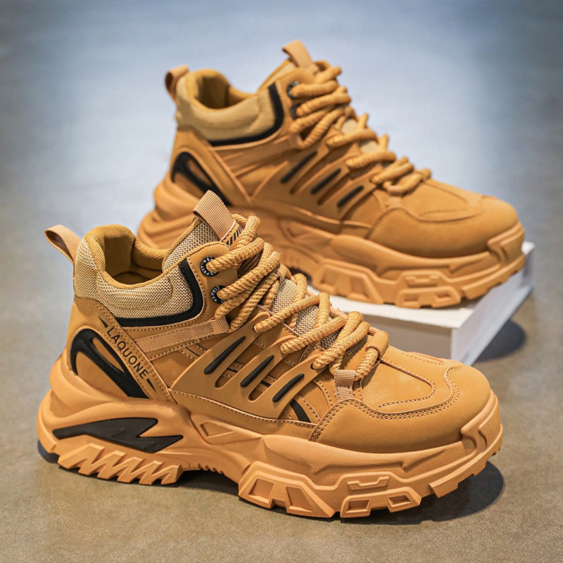 ShoeGlobe Autumn Waterproof Non-Slip Safety Shoes Men's High-Top Outdoor Hiking Sports Casual Thick-Soled Height-Increasing Martin_voghion.com