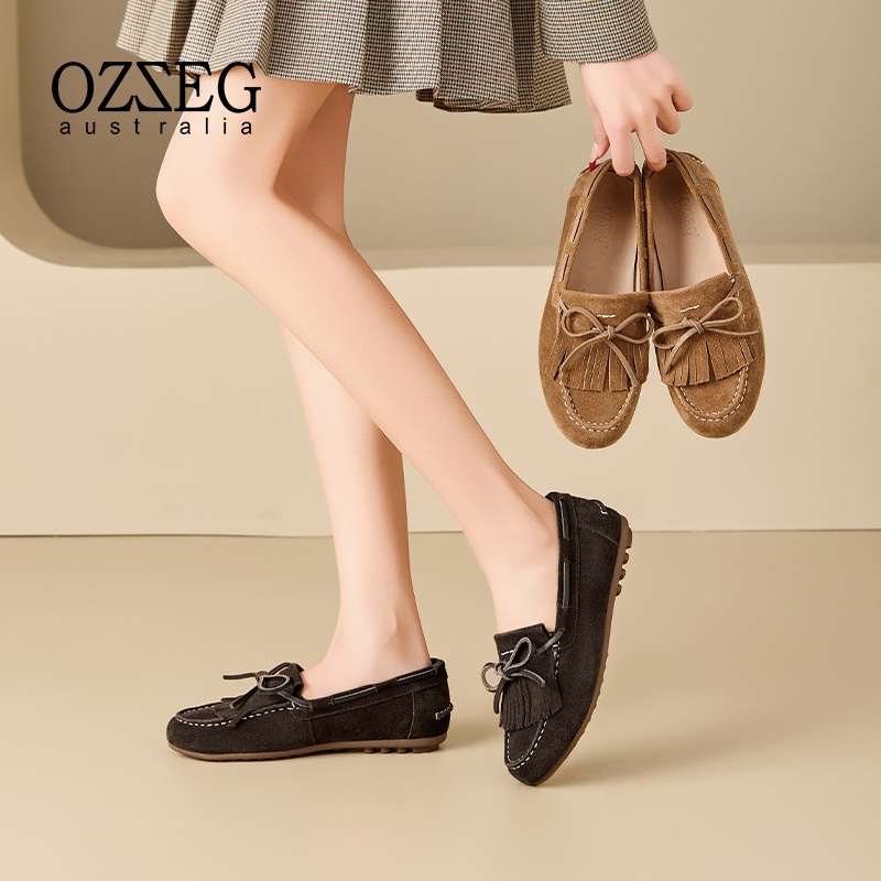 OZZEG 2025 Spring New Comfortable Versatile Casual Genuine Leather Women's Loafers Tassel Single Shoes 25C06_voghion.com