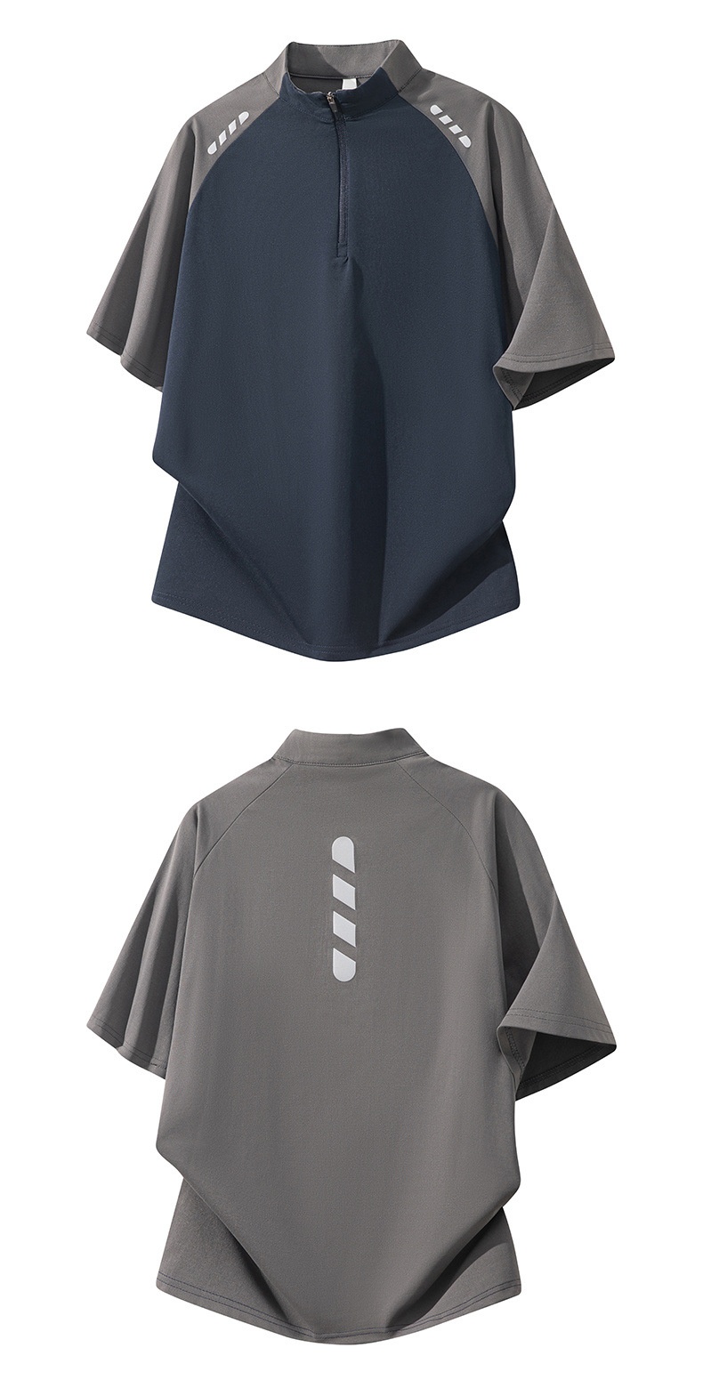 boy Boy Half-Zip Outdoor Sports Long Sleeve Quick-Dry Autumn Sun Protection Reflective Men's Running Fitness Basketball Shirt_voghion.com