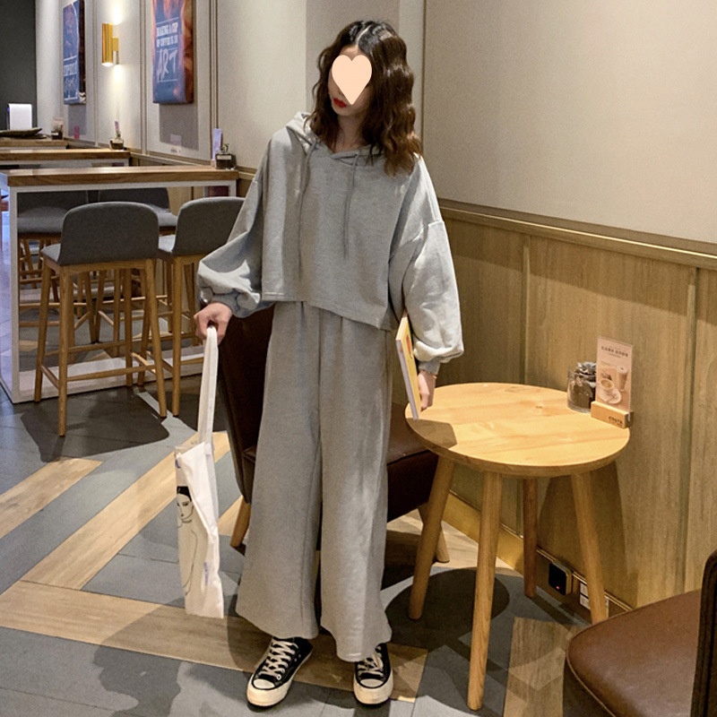 001 2025 Primavera e autunno stile coreano da donna sportivo casual felpa con cappuccio a maniche lunghe pantaloni larghi gamba moda_voghion.com