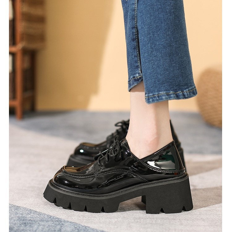 Scarpe da donna in pelle piccole taglie forti 41-43, mocassini con suola spessa, primavera autunno 2024, neri, con tacco alto e spesso, alla moda_voghion.com