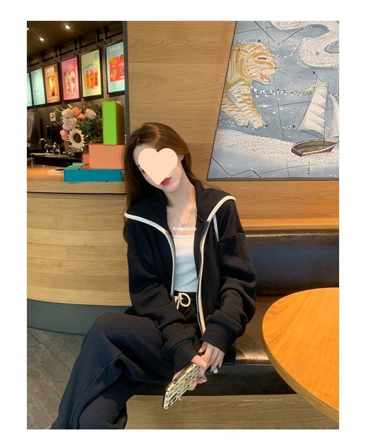 001 Plus Size 150kg Spring And Autumn Casual Sports For Women Loose Fit Versatile Long Sleeve Sweatshirt Two-Piece Set 240_voghion.com