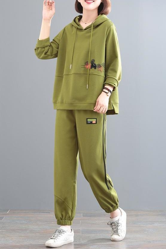 001 Autumn Winter New Fleece-Lined Thickened Korean Style Plus Size Concealing Sports Two-Piece Hooded Casual Fashion Set_voghion.com