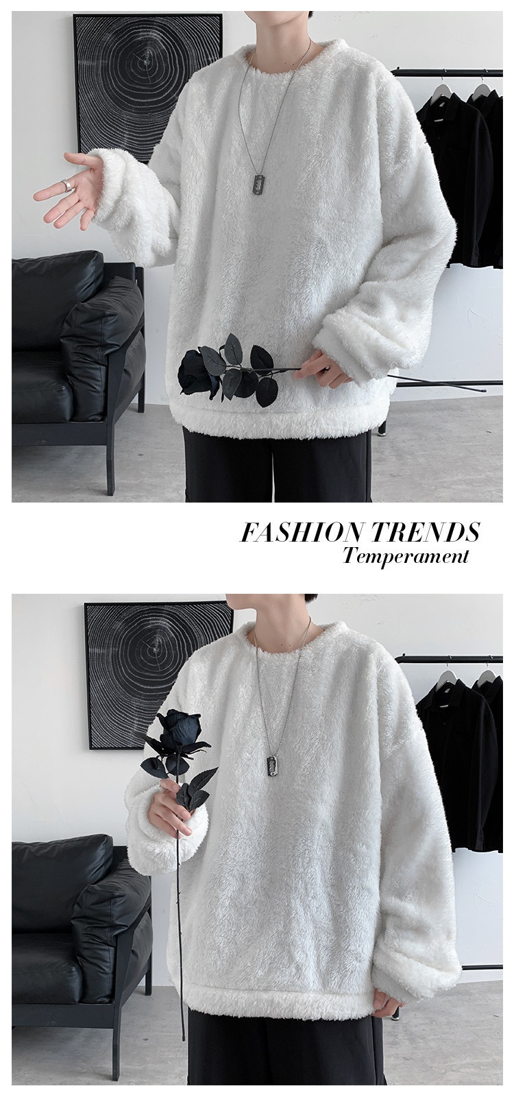 boy Y25Pexrozna Trendy Brand Autumn Winter Couple Lamb Wool Men Fleece Warm Round Neck Sweatshirt Loose Jacket_voghion.com