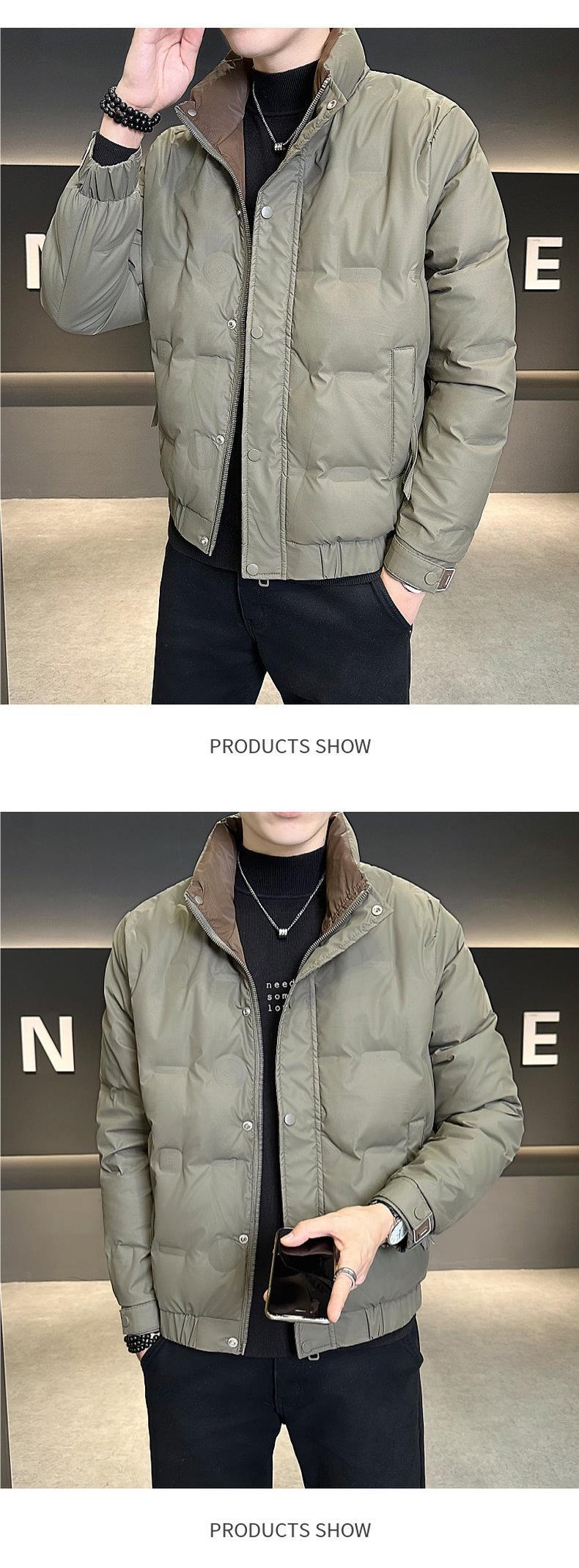 Neue, dicke, warme Winterjacke für Jungen mit Stehkragen, stylisch und lässig, weiß, mit Entendaunenfüllung – Herren-Oberbekleidung_voghion.com