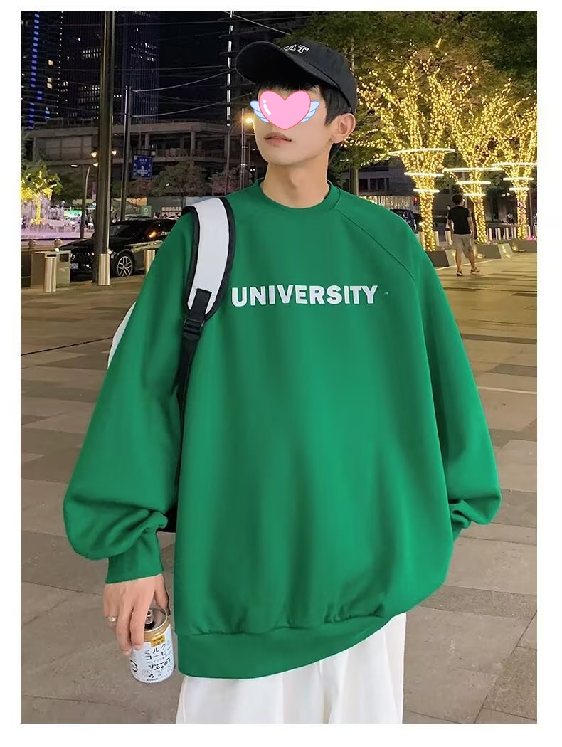 boy Men's Hoodless Crew Neck Zhongshan Sweatshirt Fleece Lined Thickened Autumn Winter Base Shirt Loose Long Sleeve T-Shirt_voghion.com