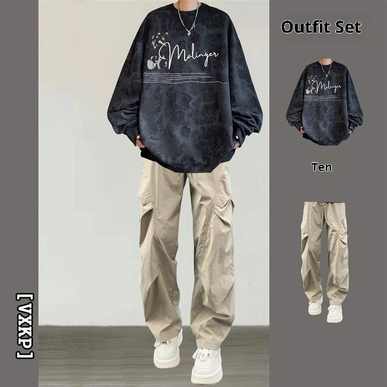 001 Handsome Tie-Dye Sweatshit Set Fo Men Tendy Band Outfit New Ameican Style Fleece Jacket Clothing Matching Men's_voghion.com