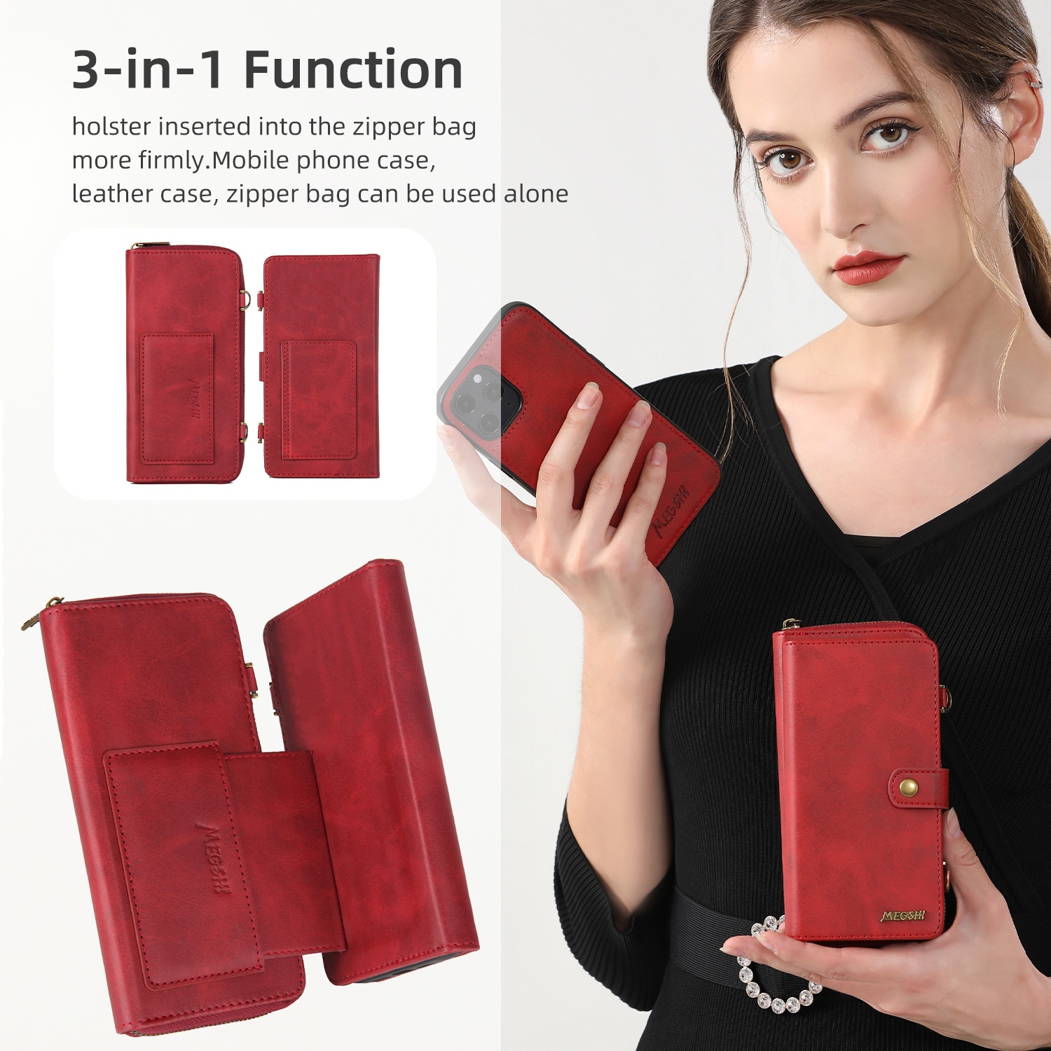 TechGlobe TechGlobe Bestseller 15ProMax Handyhülle aus Leder mit diagonalem Kreuzdesign, passend für iPhone 15, multifunktionale Brieftaschen-Handyhülle S23U_voghion.com