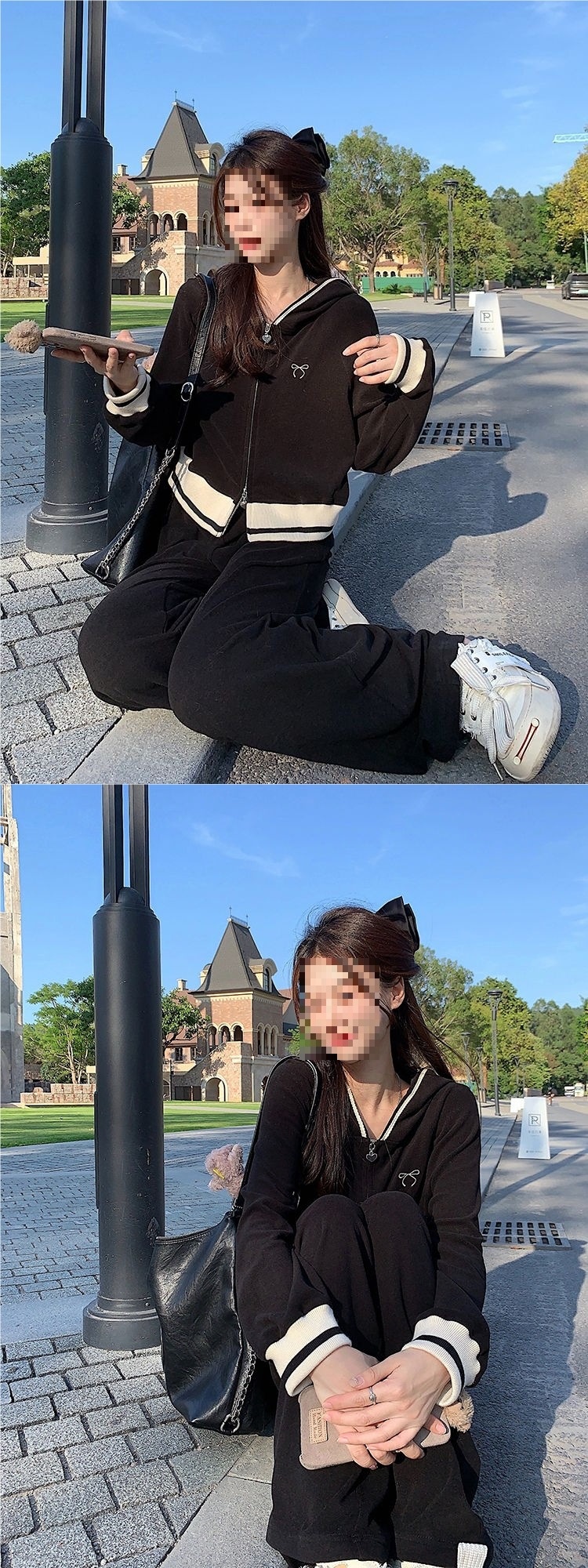 001 Modieus sportpak voor dames, lente en herfst, Koreaanse stijl, losse hoodie met capuchon, casual tweedelig setje_voghion.com