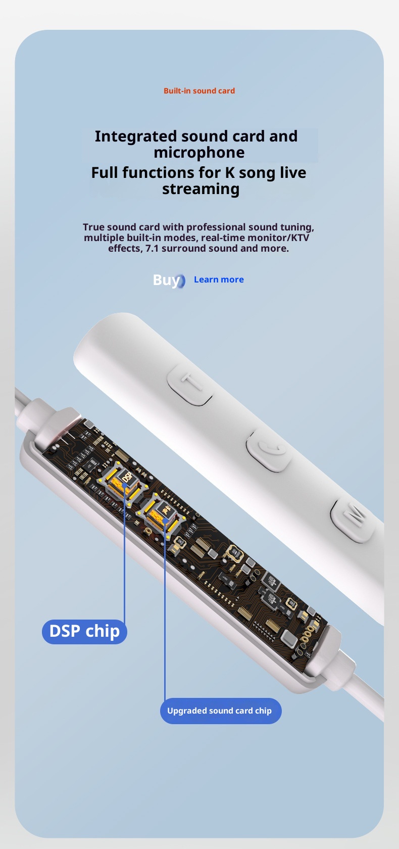 Cuffie cablate con scheda SK7 3c con ritorno auricolare, accompagnamento Bluetooth, streaming live, canto, riverbero, effetti sonori, giochi 7.1_voghion.com