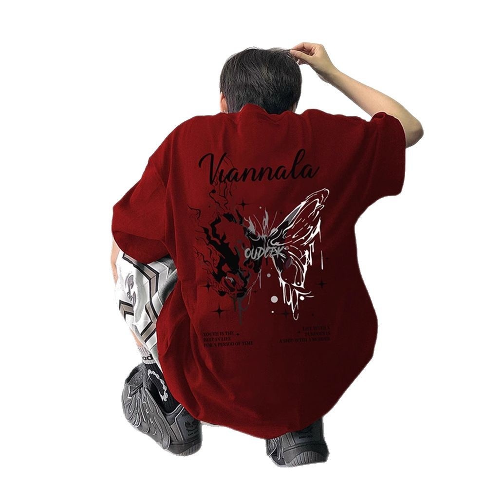 boy Boy Trendy Brand Cool Style T-Shirt For Men High-End Summer Cotton Butterfly Short American High Street Niche Five-Quarter_voghion.com