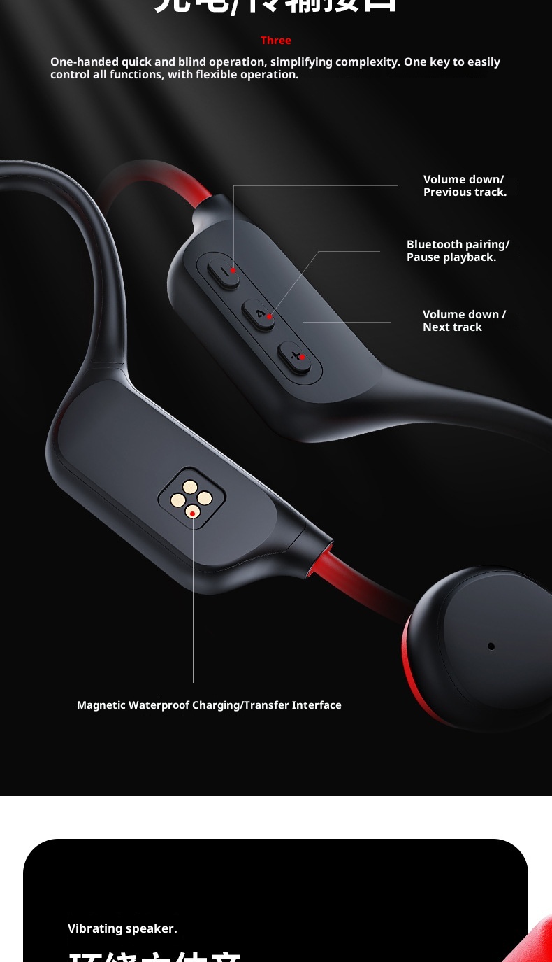 3c X7 Bone Conduction Wireless Non-In-Ear Sports Running Waterproof Over-Ear Bluetooth 5.3 Earphones_voghion.com