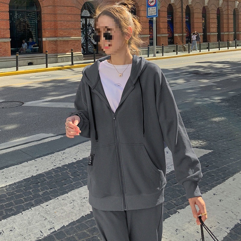 001 Set due pezzi da donna, casual sportivo extra large, primavera-autunno, con felpa e pantaloni a gamba larga_voghion.com