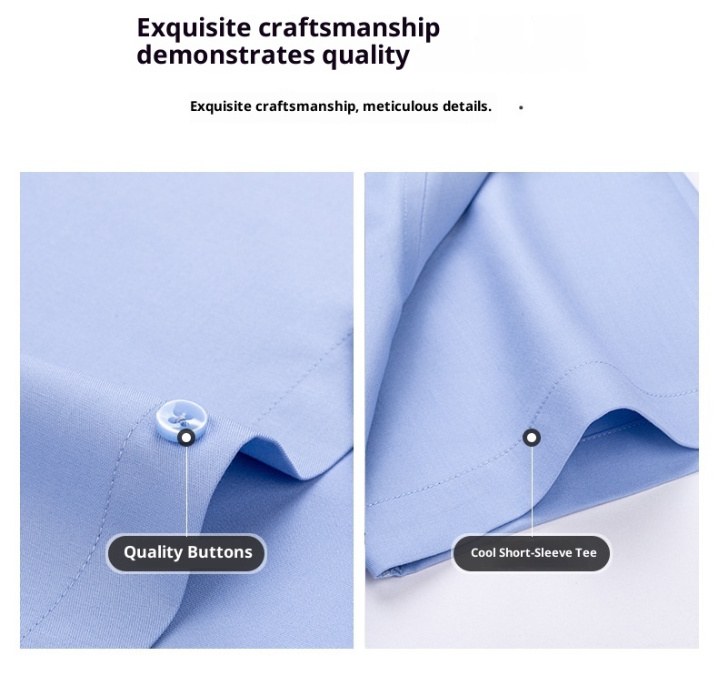 ForMen Men's Short Sleeve With Mulberry Silk, Wrinkle-Free, Professional Workwear, Summer Thin Business Shirt_voghion.com