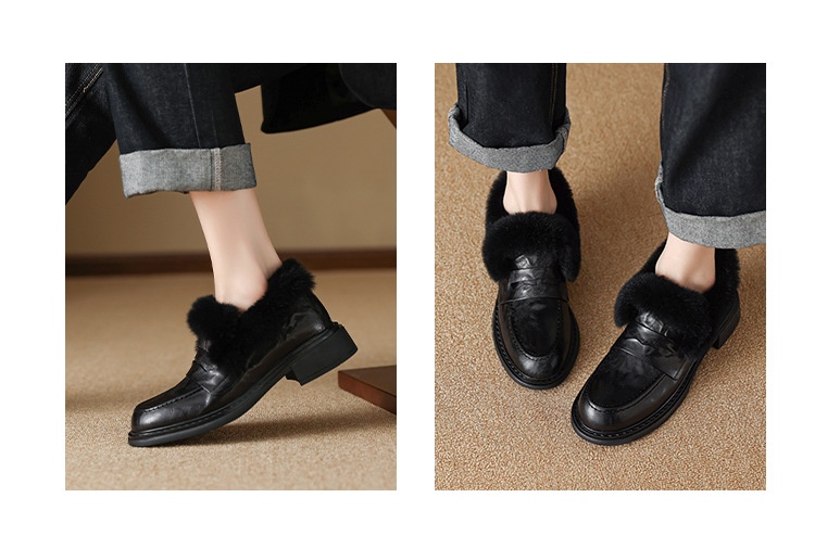 European And American Style Chunky Mid-Heel Deep Mouth Single Shoes For Women New Winter Round Toe Fleece-Lined_voghion.com