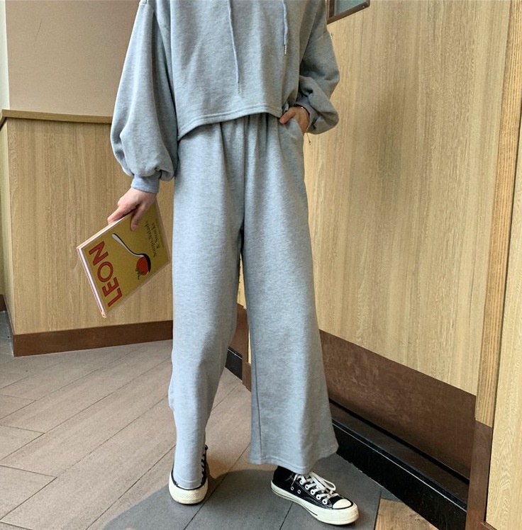 001 2025 Primavera e autunno stile coreano da donna sportivo casual felpa con cappuccio a maniche lunghe pantaloni larghi gamba moda_voghion.com