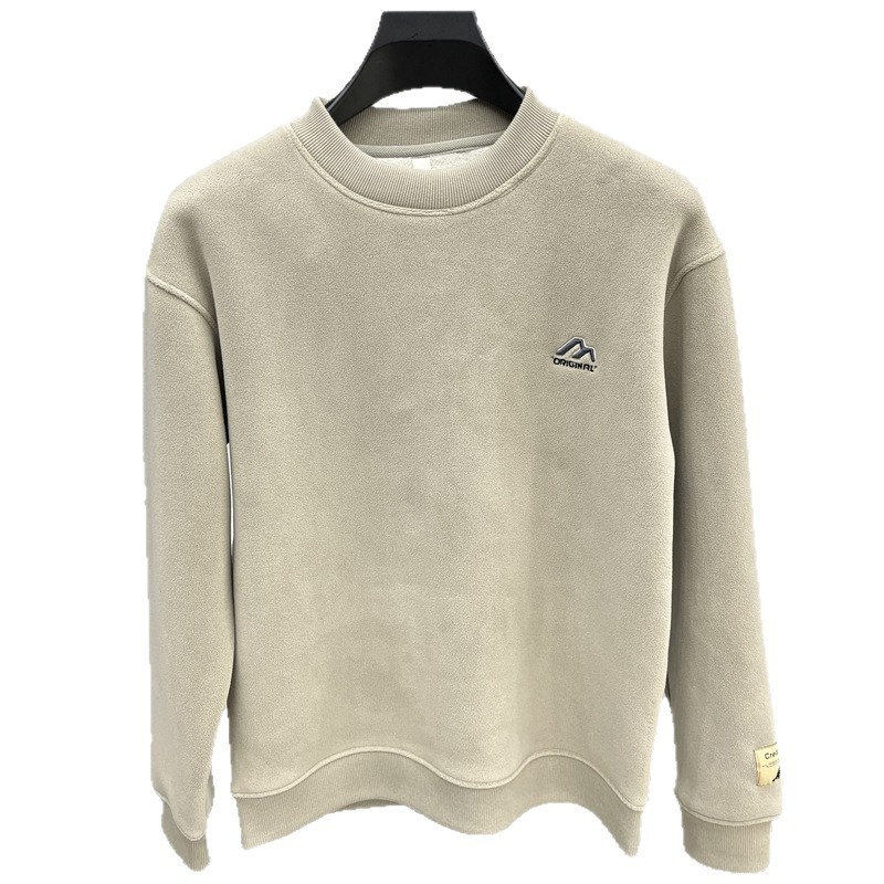 Moletom masculino de inverno com gola redonda, forro de lã polar, aquecimento automático e forro de lã, em lã de alpaca. Mais vendido._voghion.com