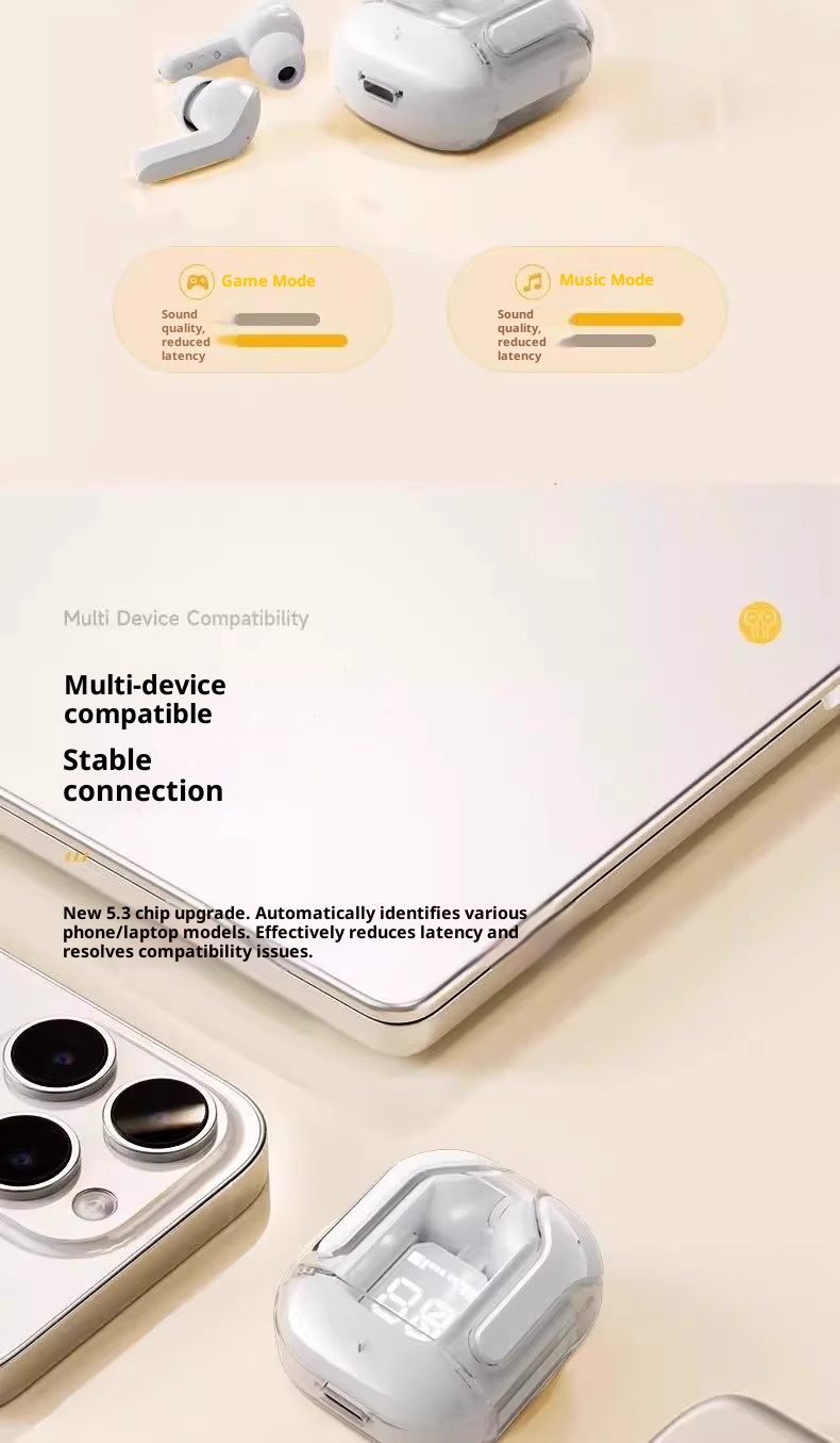 3c 2025 New Transparent Digital Display XT16 Wireless Cross-border AI31 Bluetooth Earphones Noise Reduction_voghion.com