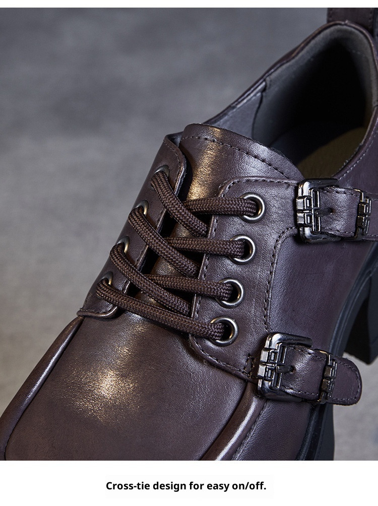 Mocassini JK con tacco alto, stile britannico, nuovi, con fibbia e lacci, suola spessa, autentici, primavera e autunno 2024_voghion.com