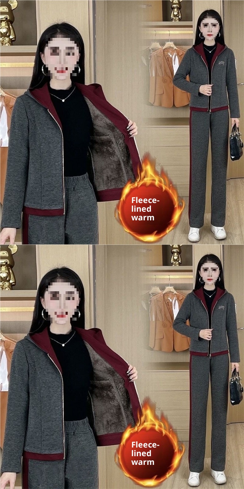 001 Autumn Winter New Fashionable Elegant Casual Sports Loose Slimming Fleece Thickened Two-Piece Women's Set_voghion.com