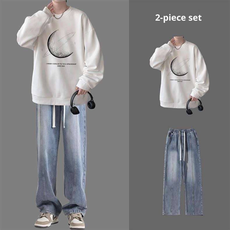 001 Set di abbigliamento per ragazzi Autunno American High Street Trend Felpa a maniche lunghe Adolescente Studente Elegante Vestito Jeans_voghion.com