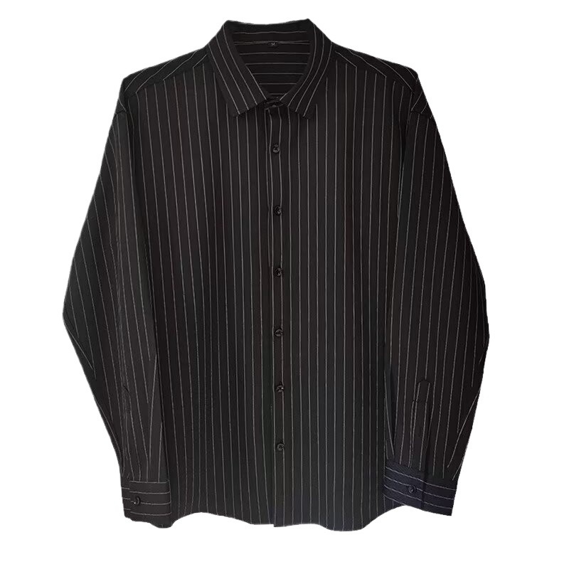 ForMen 2023 Spring Summer High-End Dark Green Striped Men Long Sleeve Loose Silky Non-Iron Casual Shirt Trendy_voghion.com