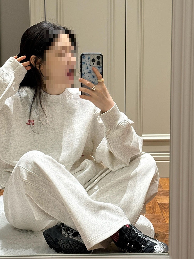 001 Koreaanse stijl luie casual sportkleding voor vrouwen lente en herfst student losse afslankende ronde hals sweatshirt hardlopen_voghion.com