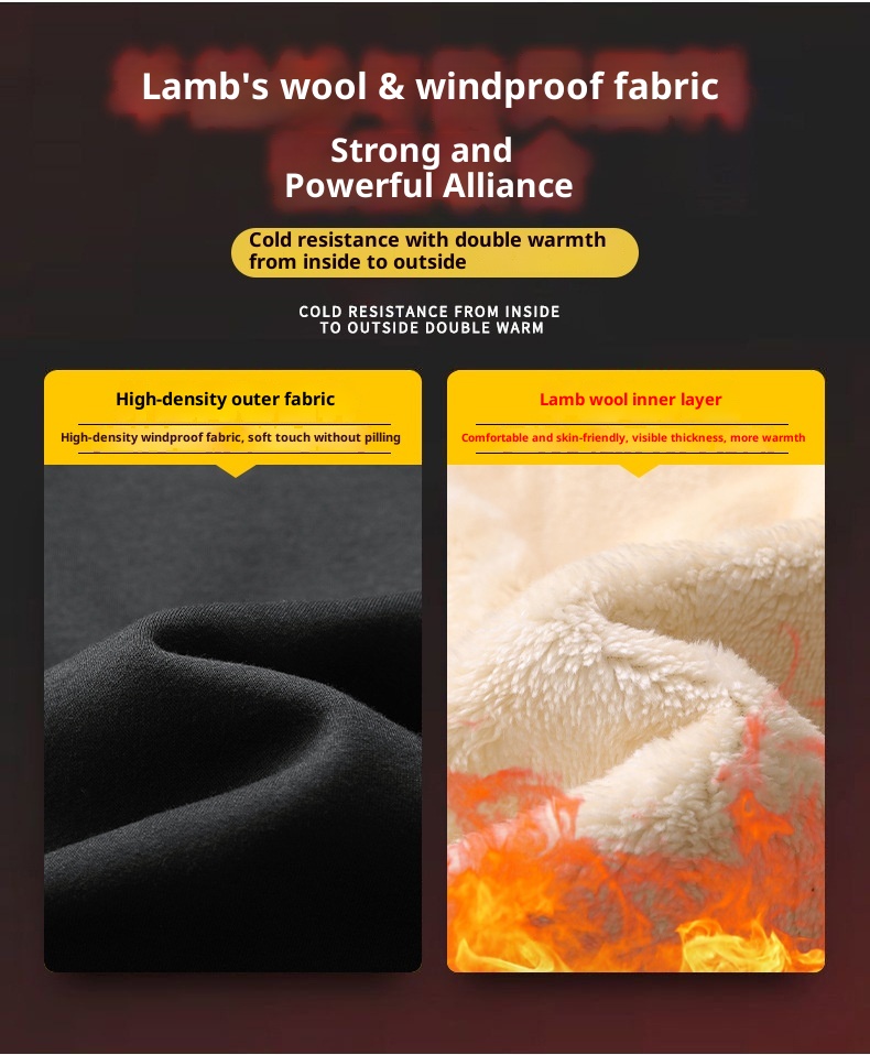 001 Fleece-Lined Thickened Lamb Wool Sports Suit For Men, Casual Stand Collar Sweatshirt, Running Nine-Point Long Pants,_voghion.com