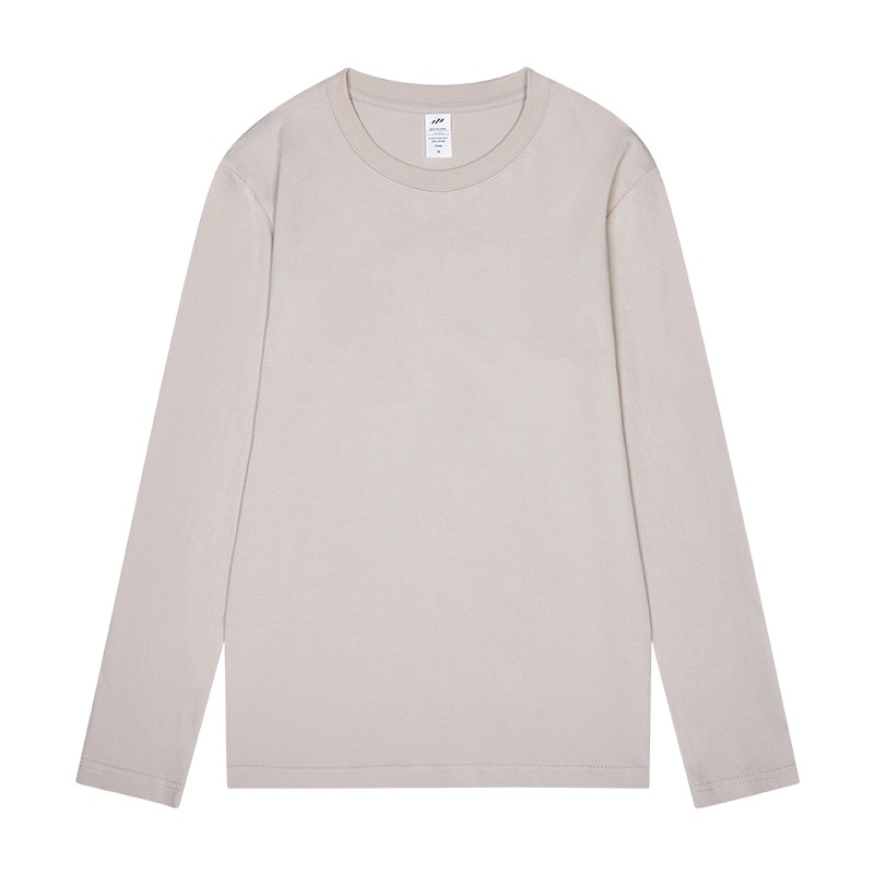 Boy Boy 230g Sonbahar Xinjiang Penye Pamuklu Ağır Sıklet Yuvarlak Yaka Düz Renk Uzun Kollu Erkek Tişörtü Bol Tabanlı Gömlek Bir_voghion.com