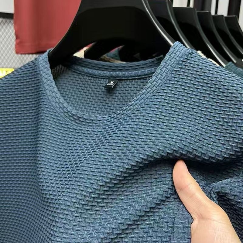 Maglietta da uomo in seta ghiacciata, manica corta, 2025, nuova estate, in jacquard di bambù, traspirante, elasticizzata, versatile_voghion.com