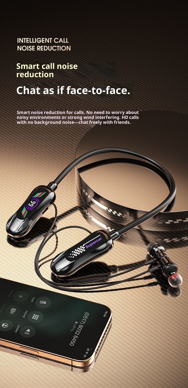 3c 2025 Nuovi auricolari wireless Bluetooth con archetto da collo e display digitale, batteria a lunga durata, auricolari da appendere al collo con funzione di ritorno auricolare_voghion.com