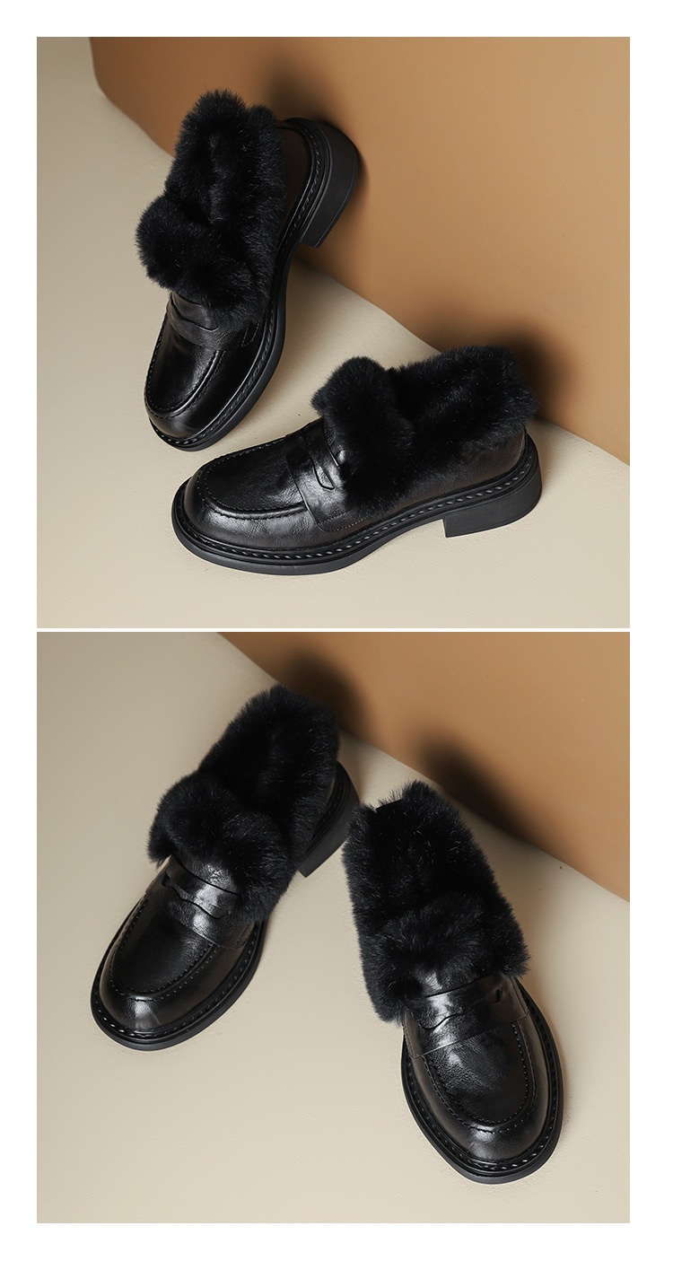 European And American Style Chunky Mid-Heel Deep Mouth Single Shoes For Women New Winter Round Toe Fleece-Lined_voghion.com