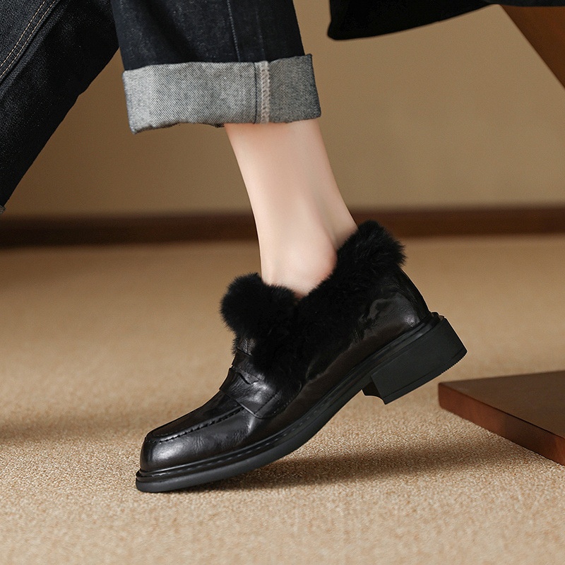 Scarpe singole con tacco medio, larghe e profonde, in stile europeo e americano, per le donne, nuove, invernali, con punta tonda e fodera in pile_voghion.com