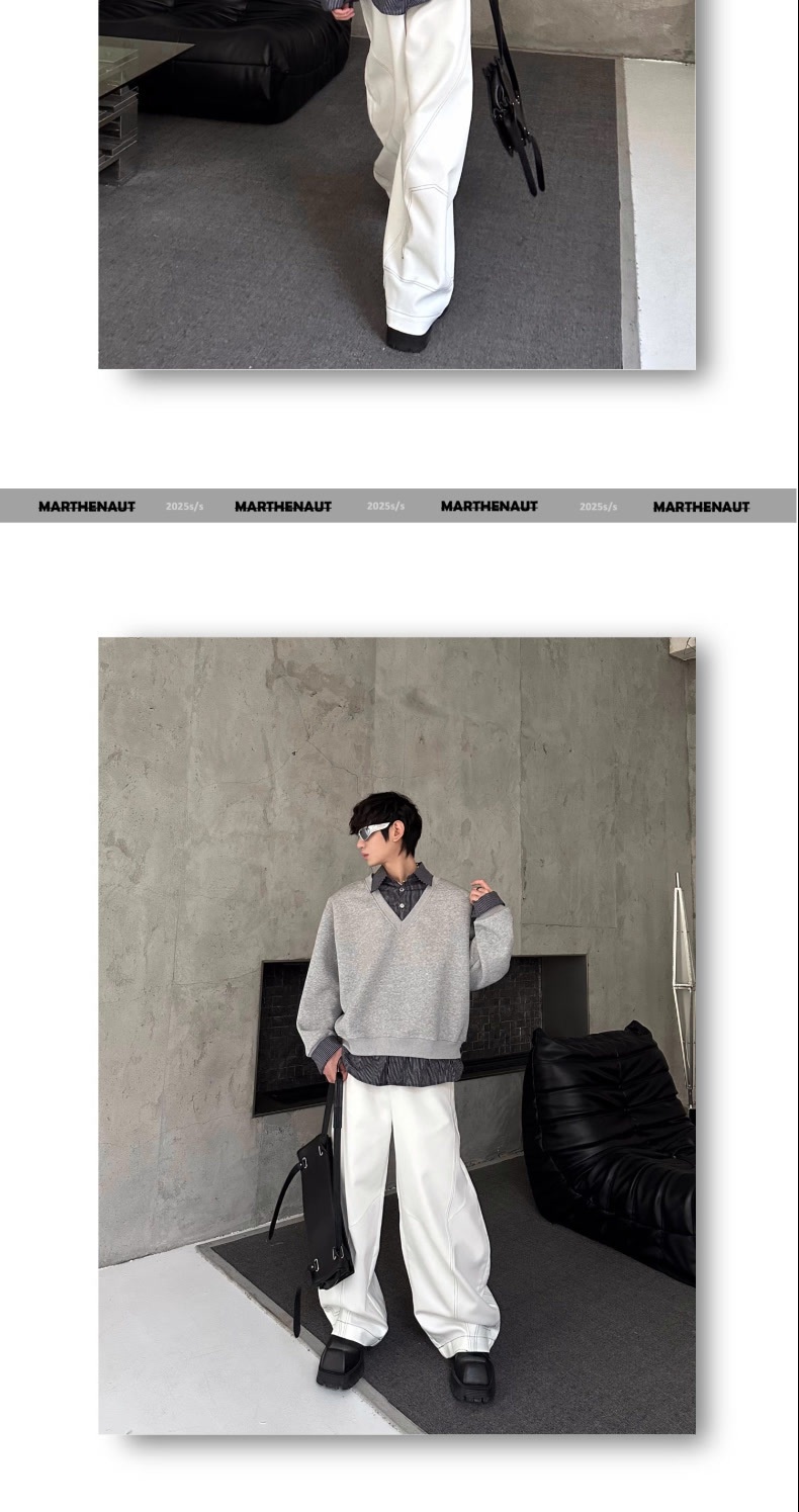 boy Boy Autumn Winter Niche Design Two-Piece Patchwork Sweatshirt Men's Korean Style Solid Color Versatile Loose Top_voghion.com