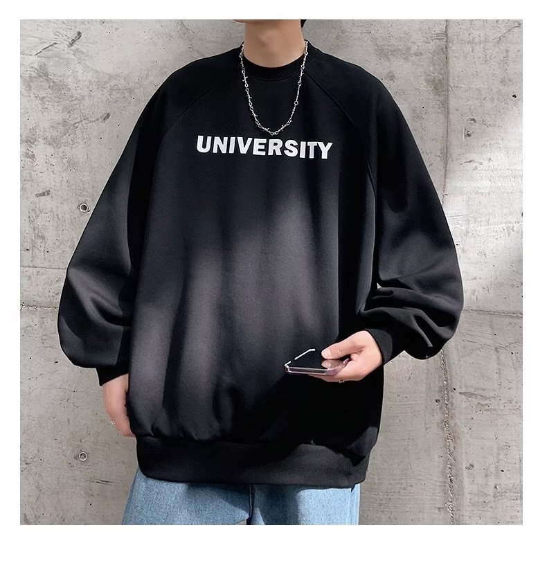 boy Men's Hoodless Crew Neck Zhongshan Sweatshirt Fleece Lined Thickened Autumn Winter Base Shirt Loose Long Sleeve T-Shirt_voghion.com