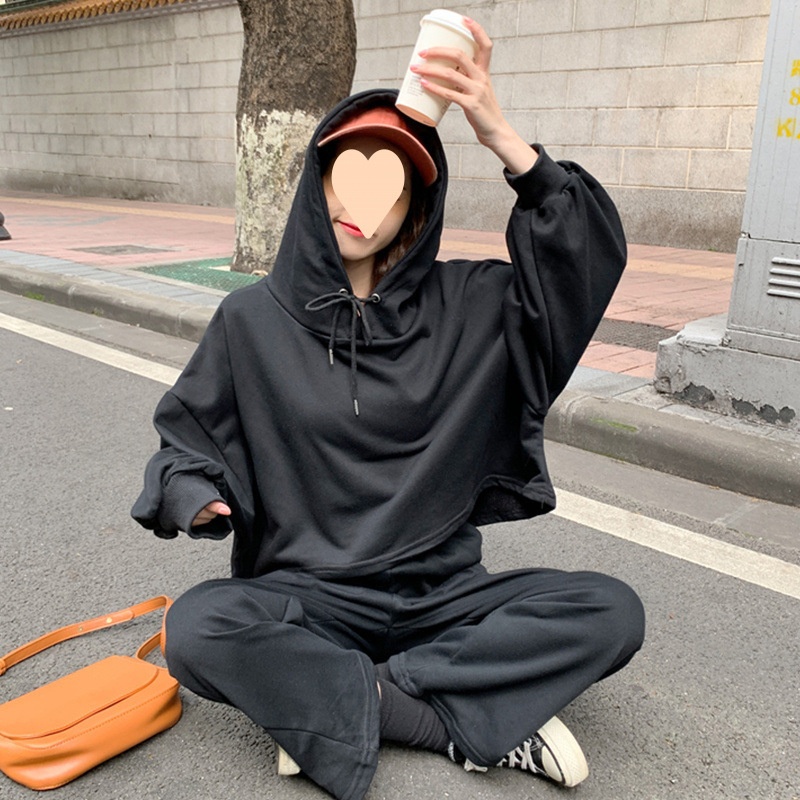 001 2025 Primavera e autunno stile coreano da donna sportivo casual felpa con cappuccio a maniche lunghe pantaloni larghi gamba moda_voghion.com