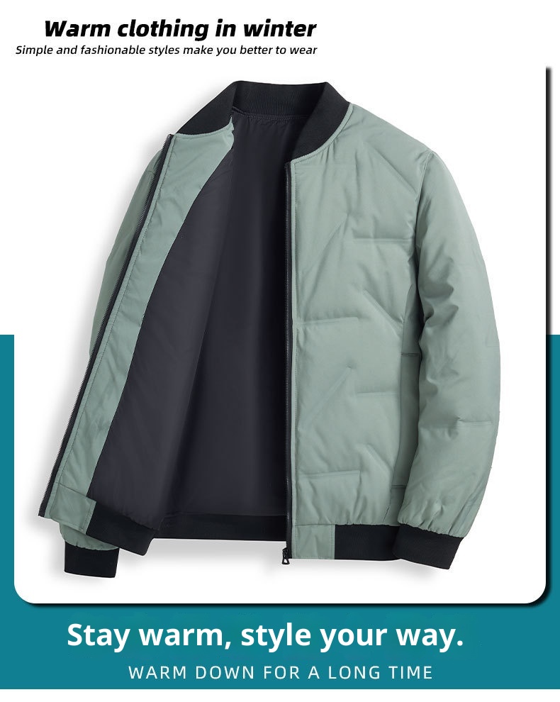 boy Business Men's Warm 2023 Autumn Winter Short Thickened Slim Fit Duck Down Baseball Jacket Coat For Men_voghion.com