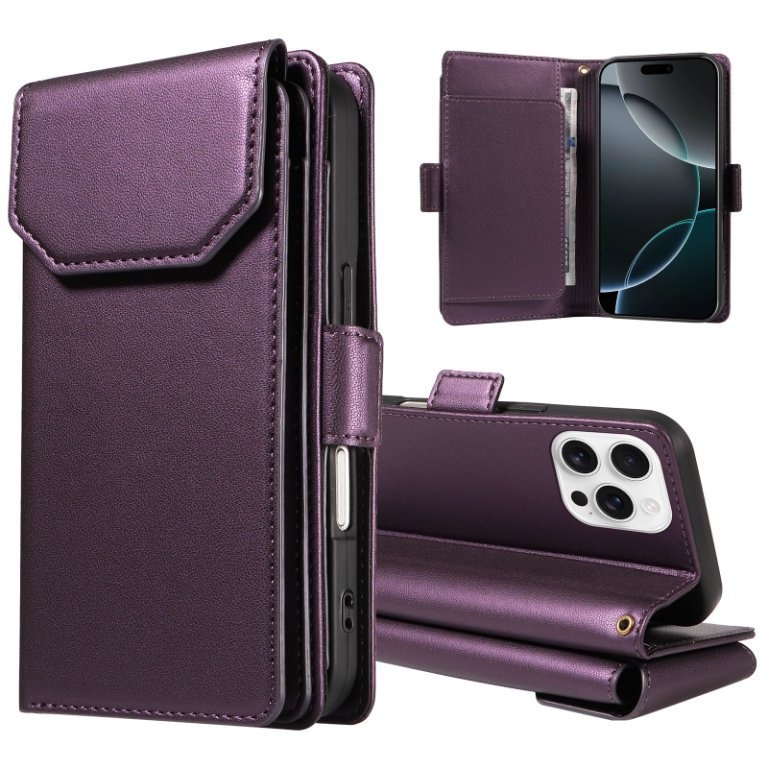 TechGlobe Cross-border-kompatible iPhone 16 Multi-SIM Leder-Wallet-Handyhülle 15 14 Pro Max Schutzhülle_voghion.com